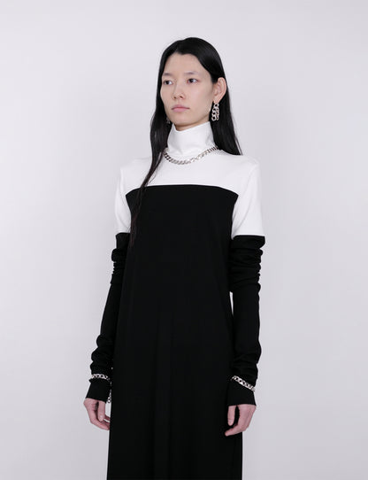 Mix Cut Dress / white × black
