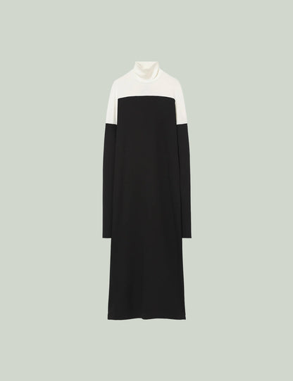 Mix Cut Dress / white × black