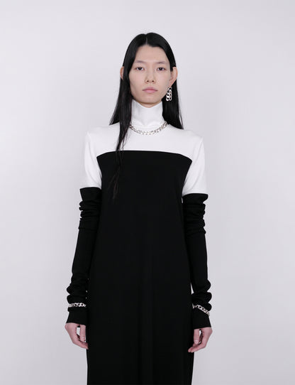 Mix Cut Dress / white × black