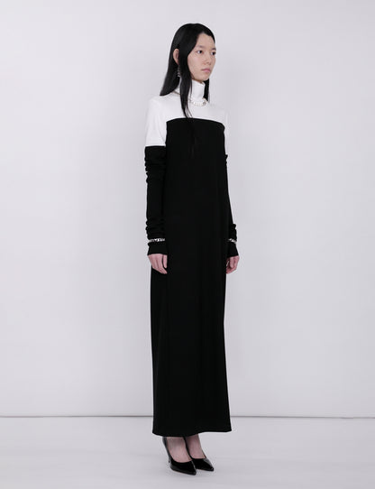 Mix Cut Dress / white × black