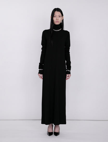 Mix Cut Dress / black × black
