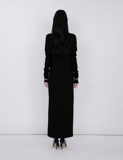 Mix Cut Dress / black × black