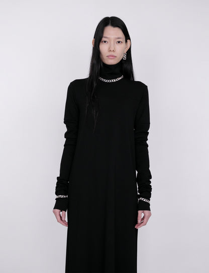 Mix Cut Dress / black × black