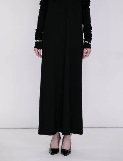 Mix Cut Dress / black × black