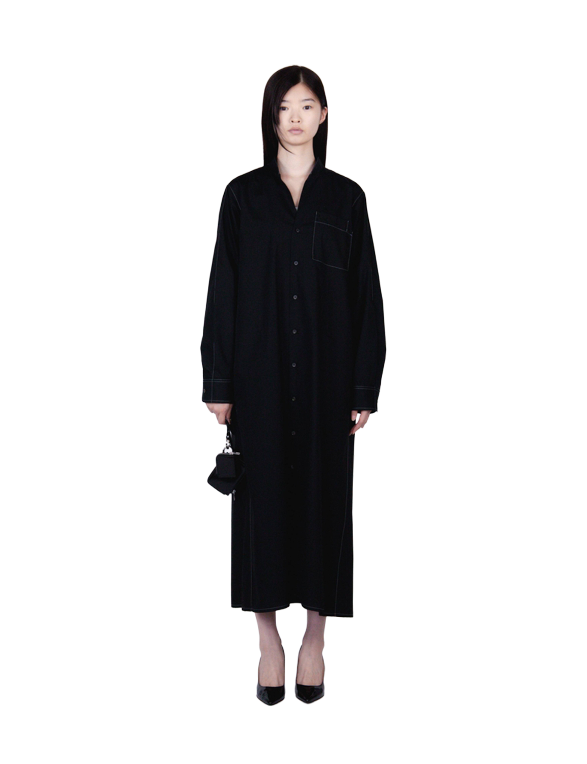 V Neck Shirt Dress / white