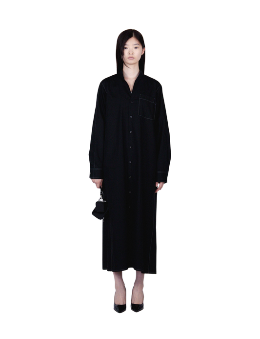 V Neck Shirt Dress / black