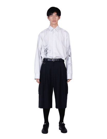 Wide Cargo Shorts / gray stripe