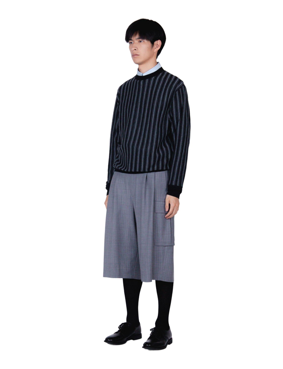 Wide Cargo Shorts / gray stripe