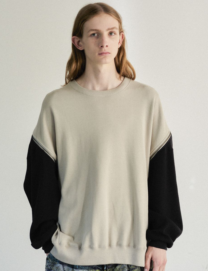 ZIPPER WAFFLE SWEAT
