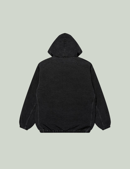 METAL LOGO HOODED DENIM JACKET