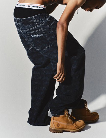 FASTHAND SCRIPT PATTERNED EXTRA BAGGY JEANS