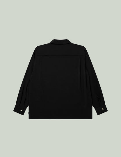 OE LOGO OPEN COLLARED L/S RAYON SHIRT