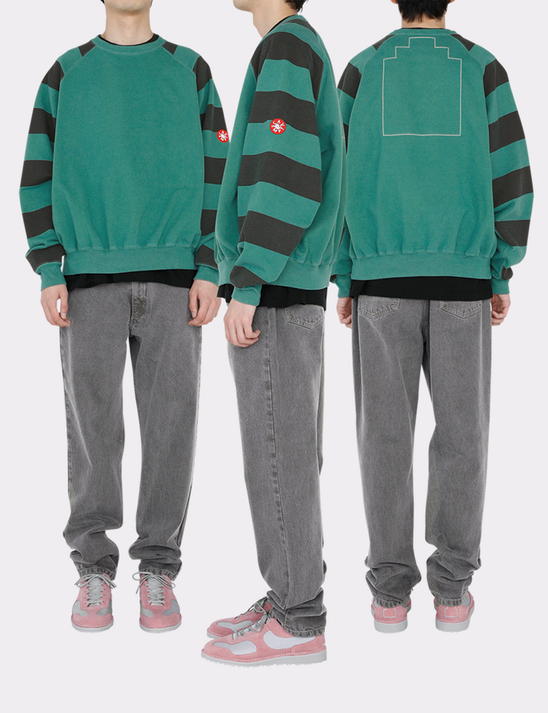 OVERDYE STRIPE SLEEVE BIG CREW NECK