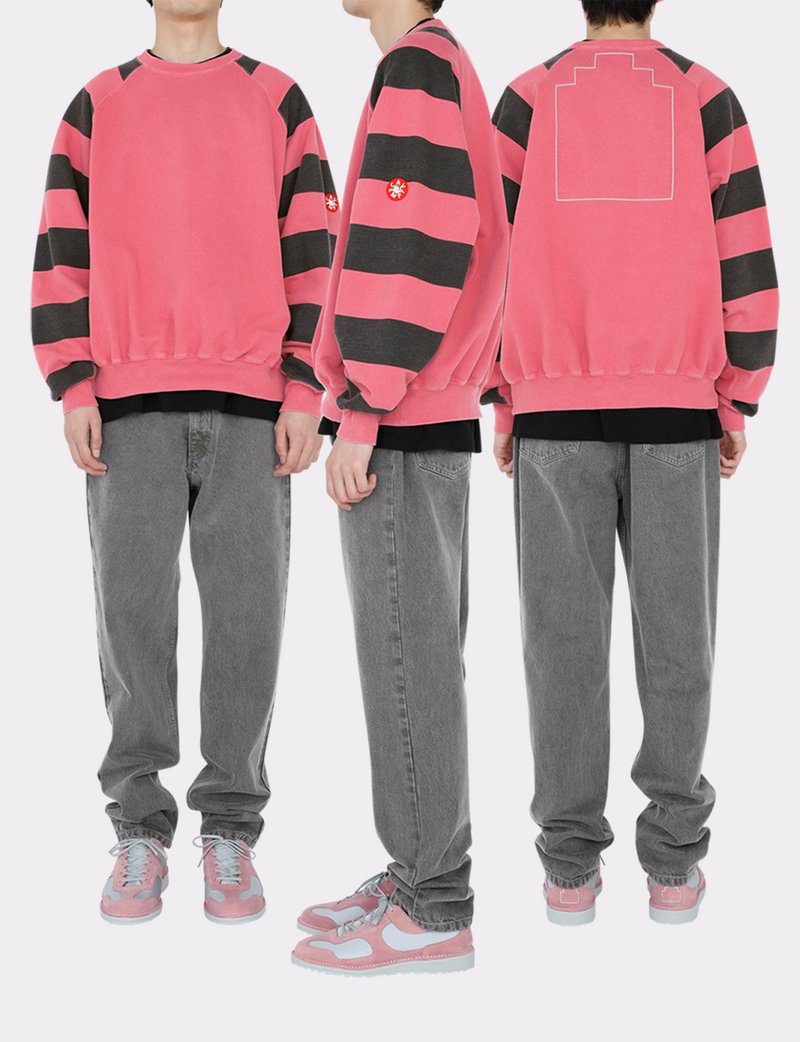 OVERDYE STRIPE SLEEVE BIG CREW NECK