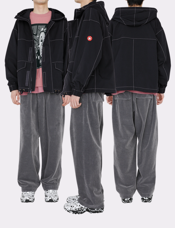 CONTRAST STITCH HOOD ZIP JACKET