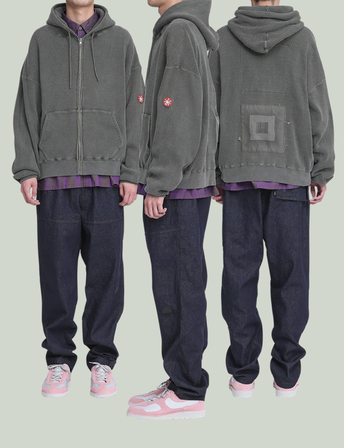 OVERDYE WIDE RIB CUT ZIP HOODY