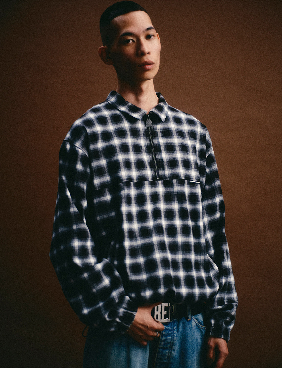 COLLARED HALF ZIP FLANNEL PULLOVER