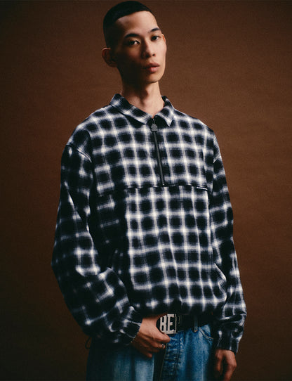 COLLARED HALF ZIP FLANNEL PULLOVER