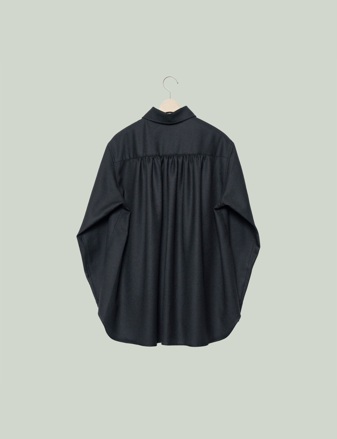 Watteau gathered Wool shirt - Black