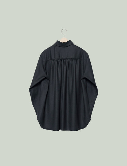 Watteau gathered Wool shirt - Black