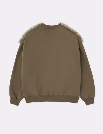 FAUX FUR PLUNGING NECK SWEAT
