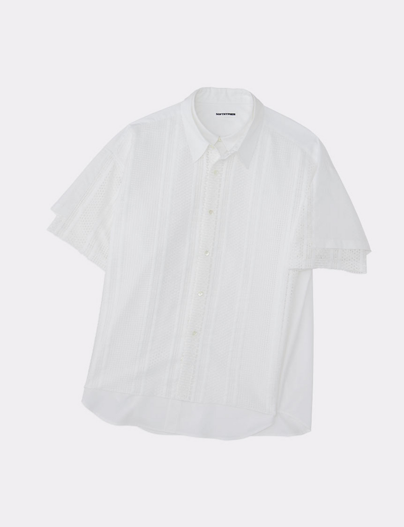 LACE MIX DOUBLE FRONT OVER SIZED SIGNATURE S/S SHIRT