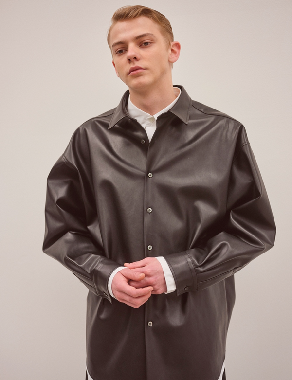FAUX LEATHER OVER SIZED SHIRT