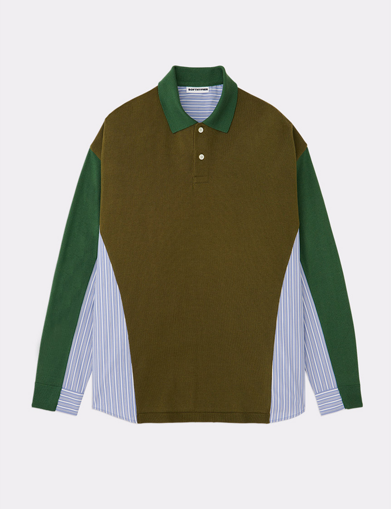 KNIT POLO OVER SIZED L/S SHIRT