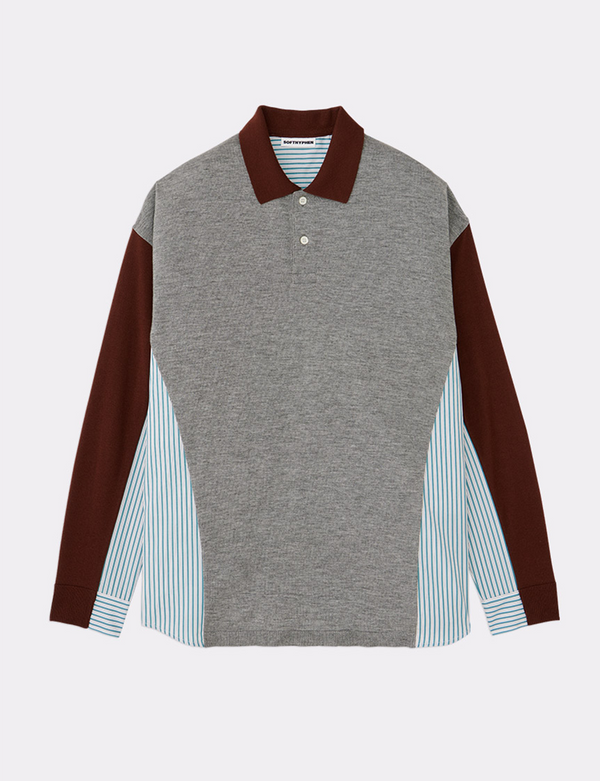 KNIT POLO OVER SIZED L/S SHIRT