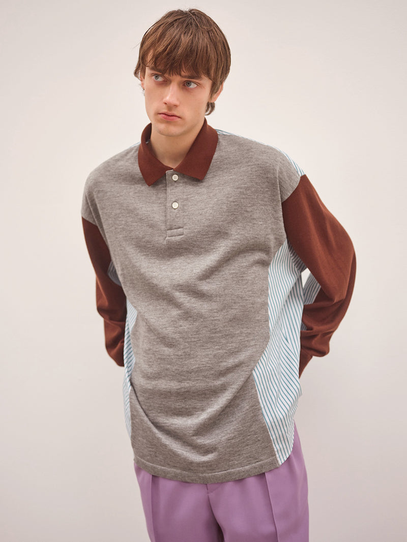 KNIT POLO OVER SIZED L/S SHIRT
