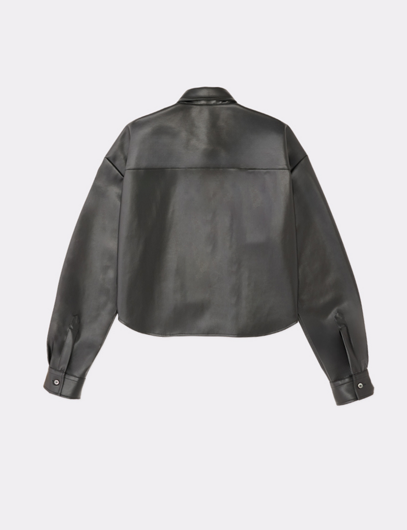 FAUX LEATHER CROPPED SHIRT