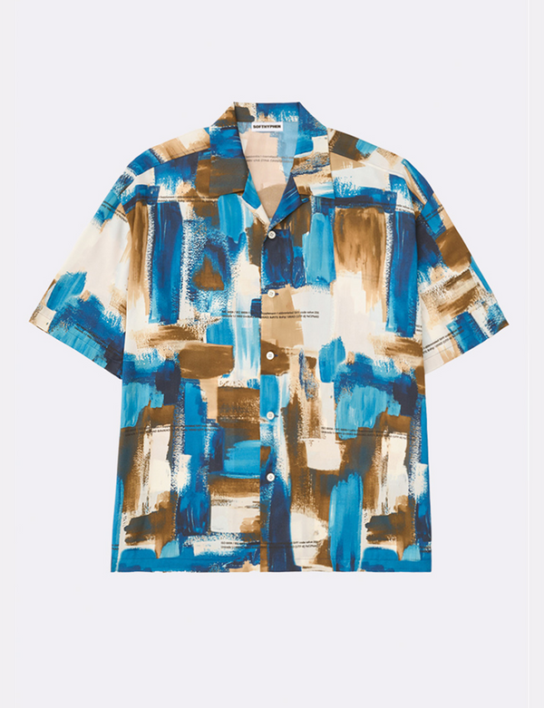 PAINT & UNICODE PATTERNED CAMP COLLAR S/S SHIRT