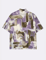 PAINT & UNICODE PATTERNED CAMP COLLAR S/S SHIRT