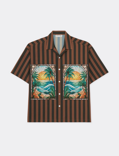STAINED GLASS PRINT CAMP COLLAR S/S SHIRT