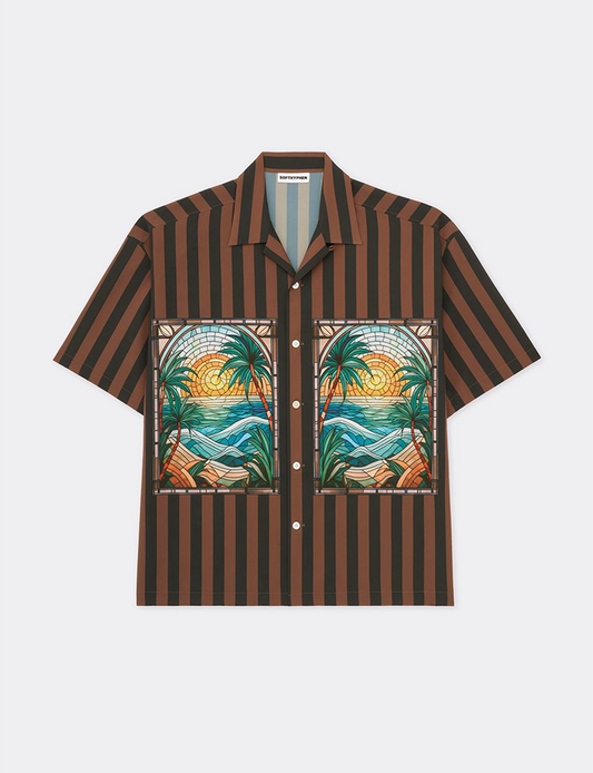 STAINED GLASS PRINT CAMP COLLAR S/S SHIRT