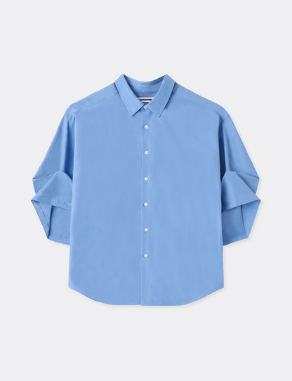 TUCKED SLEEVE PULLED BACK COLLAR SHIRT