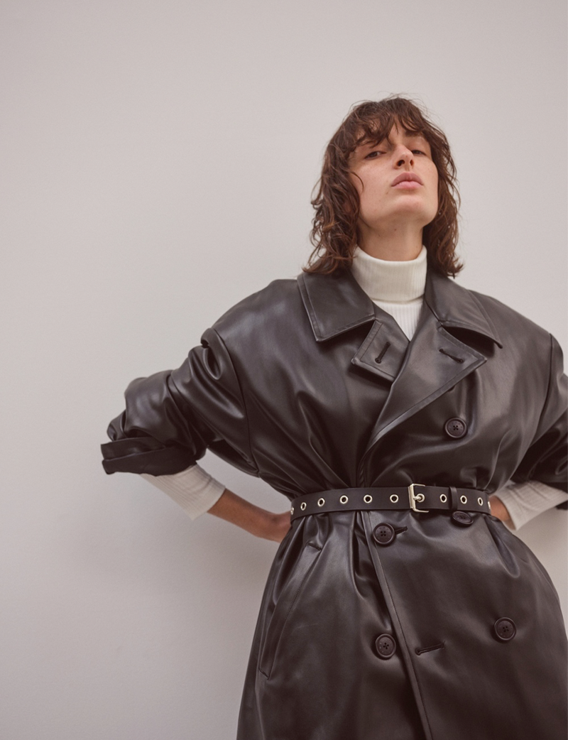 FAUX LEATHER PEA COAT