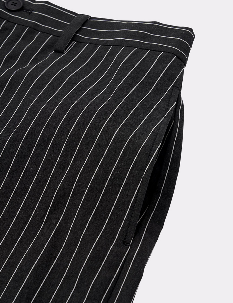 LINEN STRIPE WIDE SHORTS