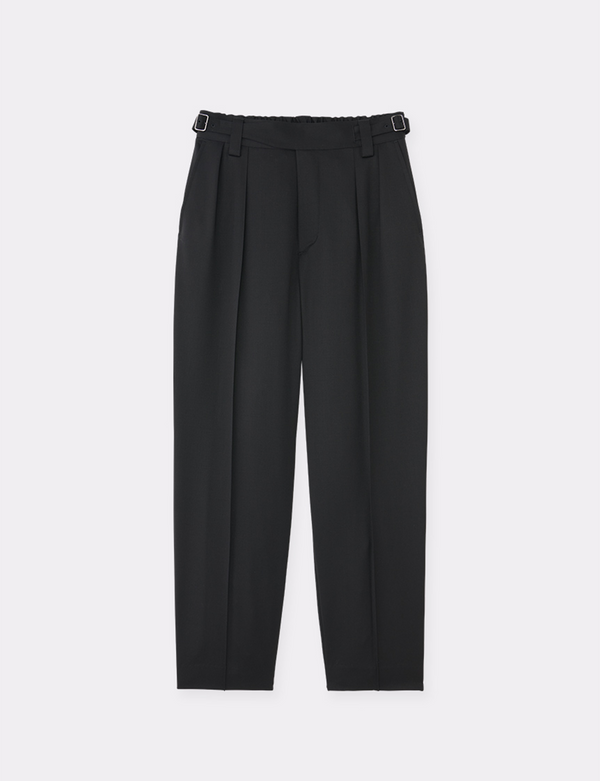 WOOL BELTED PIN TUCK TROUSERS