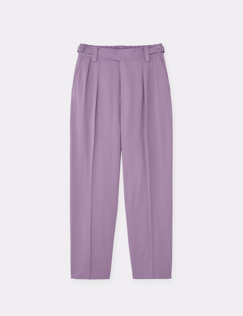 WOOL BELTED PIN TUCK TROUSERS