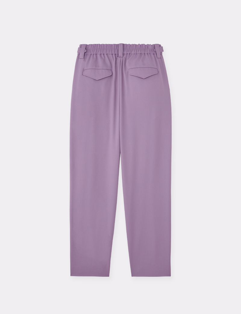 WOOL BELTED PIN TUCK TROUSERS
