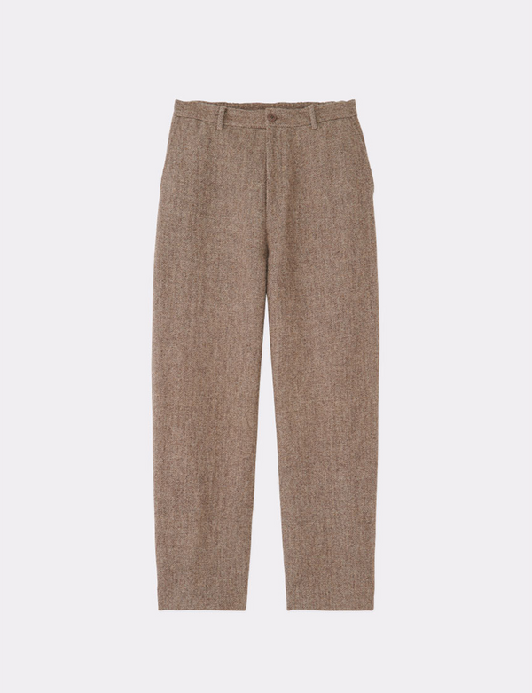 WOOL LINEN HERRINGBONE STRAIGHT WIDE PANT