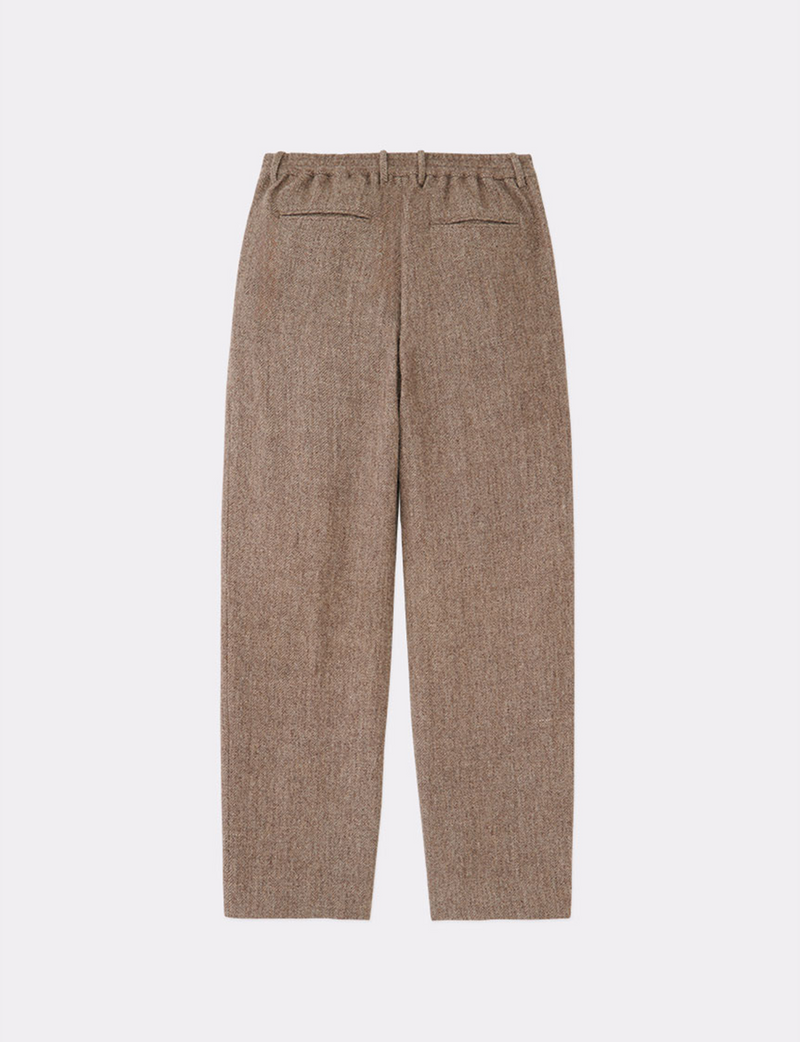 WOOL LINEN HERRINGBONE STRAIGHT WIDE PANT