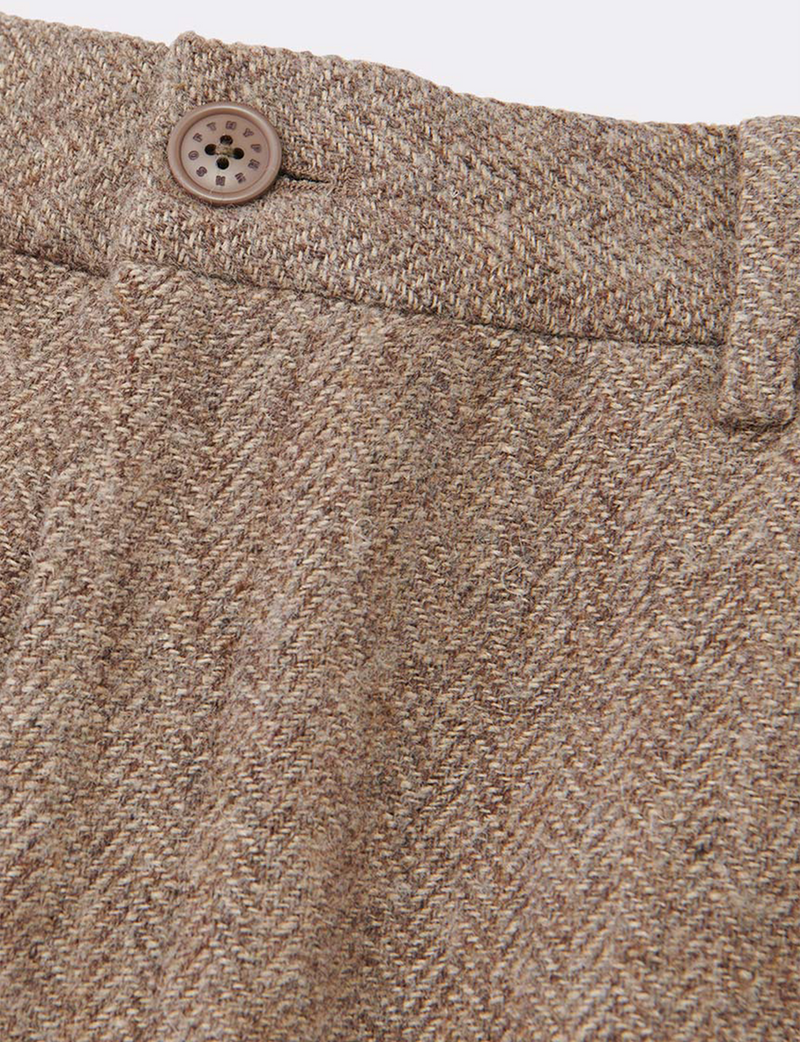 WOOL LINEN HERRINGBONE STRAIGHT WIDE PANT