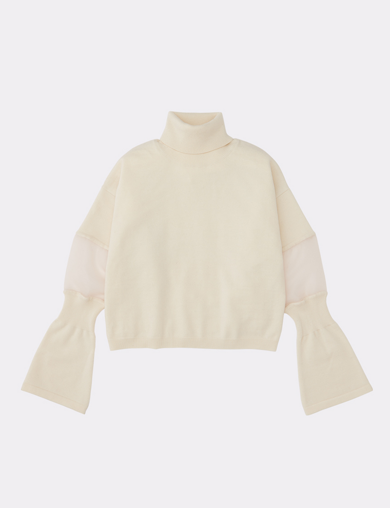 CROPPED ORGANZA SLEEVE SWITCHED TURTLENECK KNIT