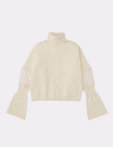 CROPPED ORGANZA SLEEVE SWITCHED TURTLENECK KNIT