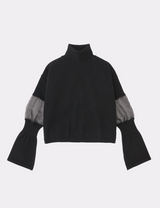 CROPPED ORGANZA SLEEVE SWITCHED TURTLENECK KNIT
