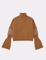CROPPED ORGANZA SLEEVE SWITCHED TURTLENECK KNIT