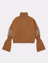 CROPPED ORGANZA SLEEVE SWITCHED TURTLENECK KNIT