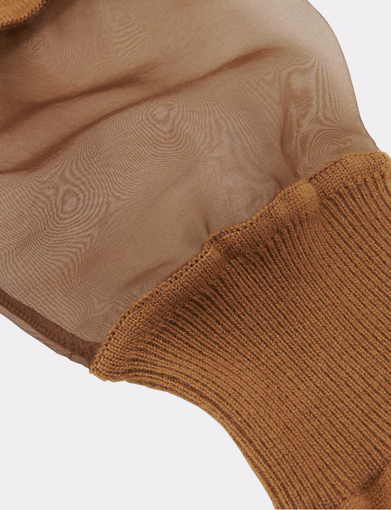CROPPED ORGANZA SLEEVE SWITCHED TURTLENECK KNIT